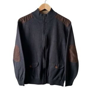 Men's Y2K Cotton Full-Zip Shoulder & Elbow Patches Knit Bomber Jacket Size Large
